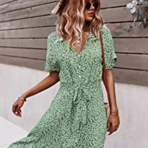 Green floral print dress